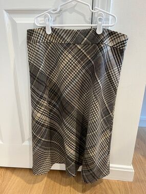 Loft Classic Plaid A-Line midi Skirt in Brown and Cream